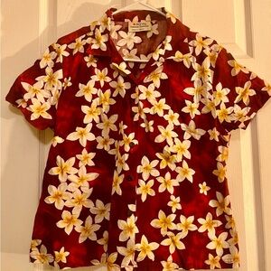 Royal Hawaiian Creation Red Floral Women's Button Down Shirt Large